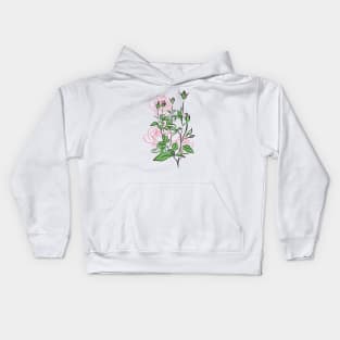 Pink roses, flowers, buds, green leaves. Kids Hoodie